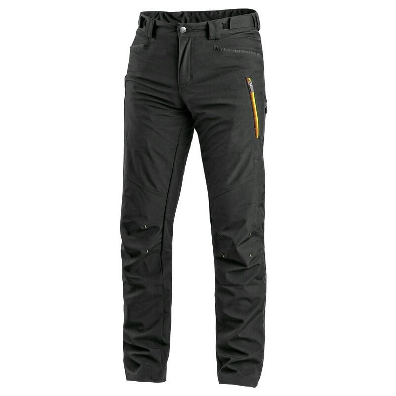 Kalhoty CXS AKRON do pasu, softshell, černé s HV žluto-oranžovými dopl.
