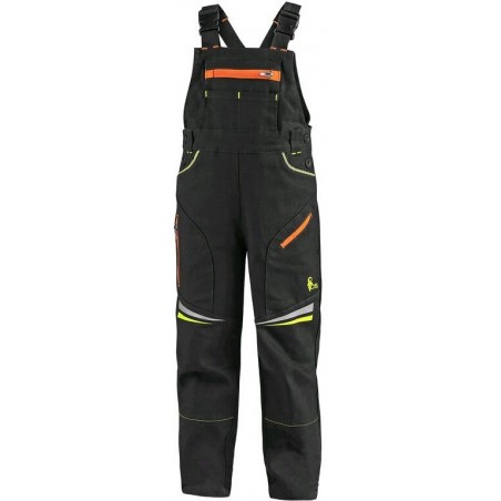 Kalhoty CXS GARFIELD s laclem, dětské, černé s HV žluto/oranžovými doplňky