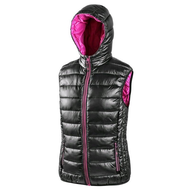 Vesta OMAK dámská s kapucí, zateplená, černo-růžová